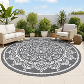 Bsmathom 8ft Round Waterproof Outdoor Rug front view in grey