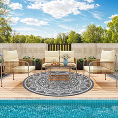 Bsmathom 8ft Round Waterproof Outdoor Rug reversible design showing both sides