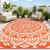 Bsmathom Outdoor Rug 8'x10' in Flower Orange front view