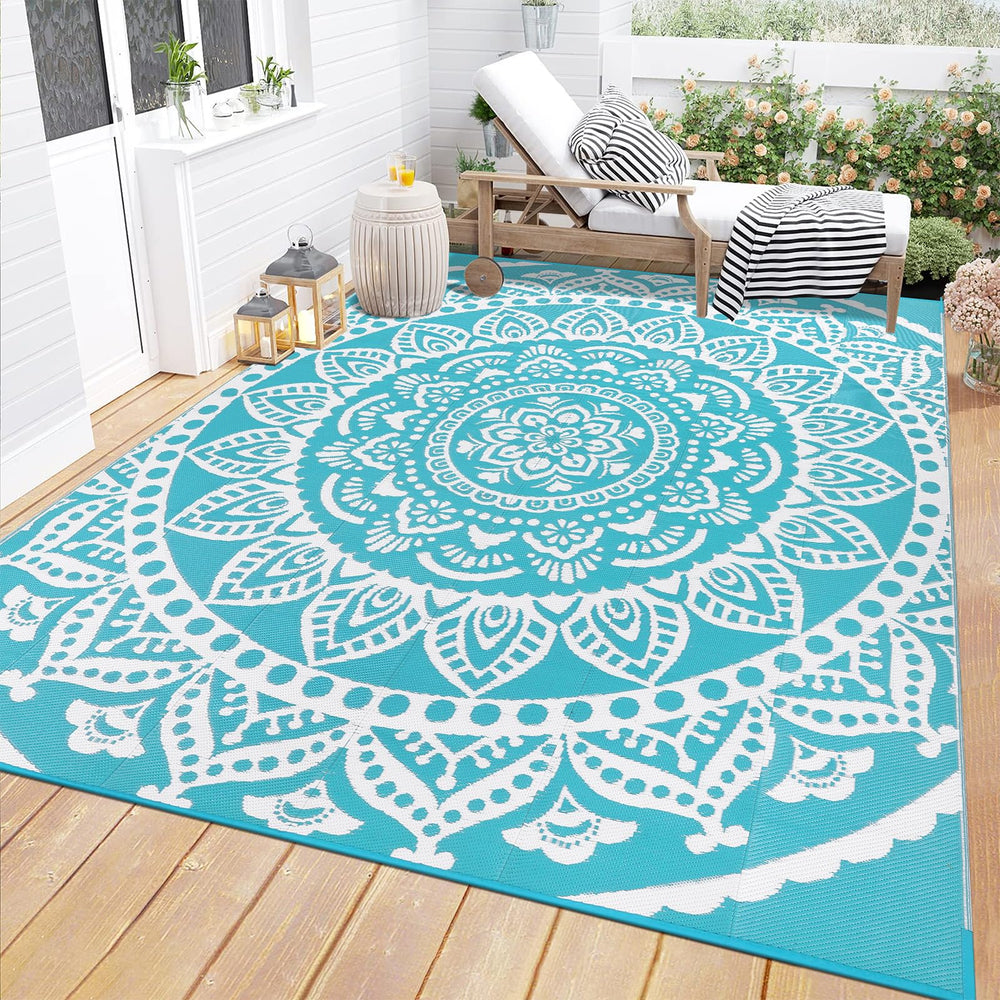 Bsmathom Waterproof Outdoor Rug 6'x9' front view in teal