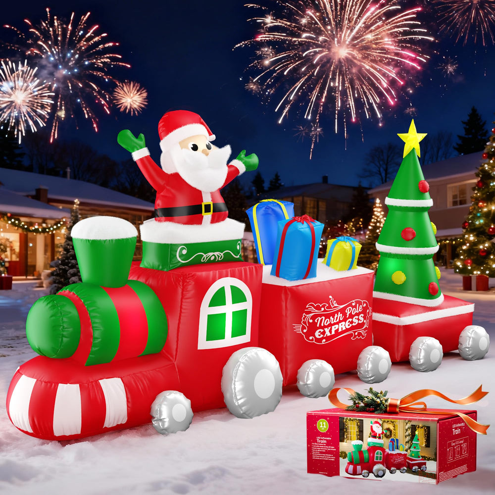 BSMTEK 11FT Christmas inflatable train with Santa Claus and LED lights