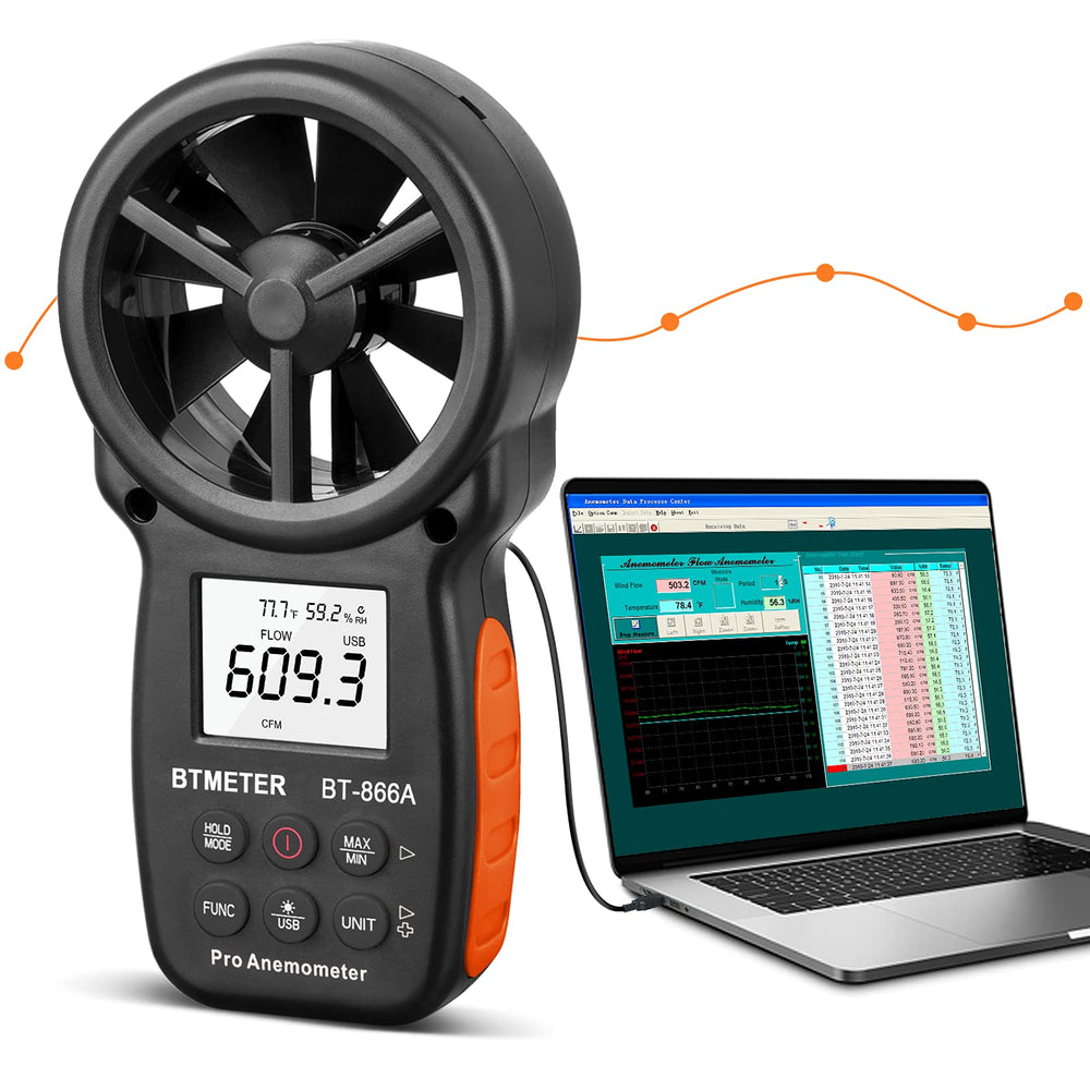 BTMETER 866A Pro Handheld Anemometer front view with large display