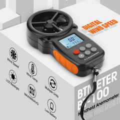 BTMETER BT-100 anemometer showing wind speed measurement