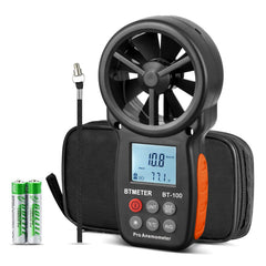 BTMETER BT-100 handheld anemometer front view with backlit display