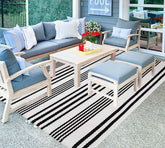 BUAGETUP Black and White Outdoor Patio Rug front view