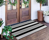 BUAGETUP Striped Outdoor Rug 24"x51" front view in black and white