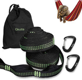 BUDOBEG Hammock Straps Kit with two black straps and carabiners