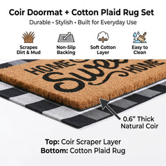 Buffalo plaid rug in black and white, part of the doormat set