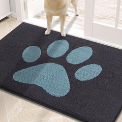 Buganda Dog Door Mat front view in dark grey and blue