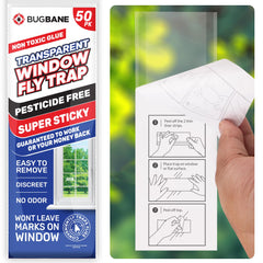 BugBane Window Fly Trap 50 Pack transparent sticky strips front view