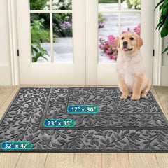 Bulijojo Doormat Leaves Grey in entryway setting