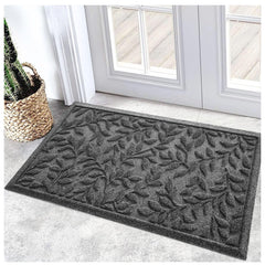 Bulijojo Sturdy Doormat Leaves Grey front view