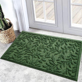 Bulijojo Sturdy Welcome Mat front view leaves green 17x30 inch