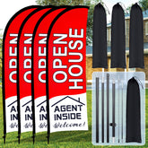Buryeah Open House Flag 7x5.4 ft red feather banner front view