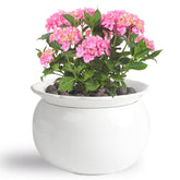 BUYMAX 6 Inch Self-Watering Ceramic Flower Pot, White front view