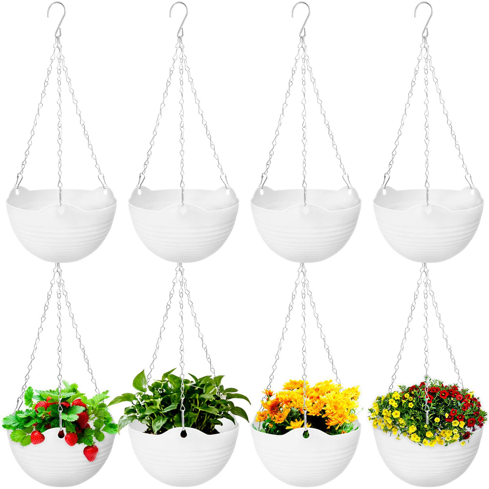 Bvrbaory 8 Pack White Hanging Planter Pots front view