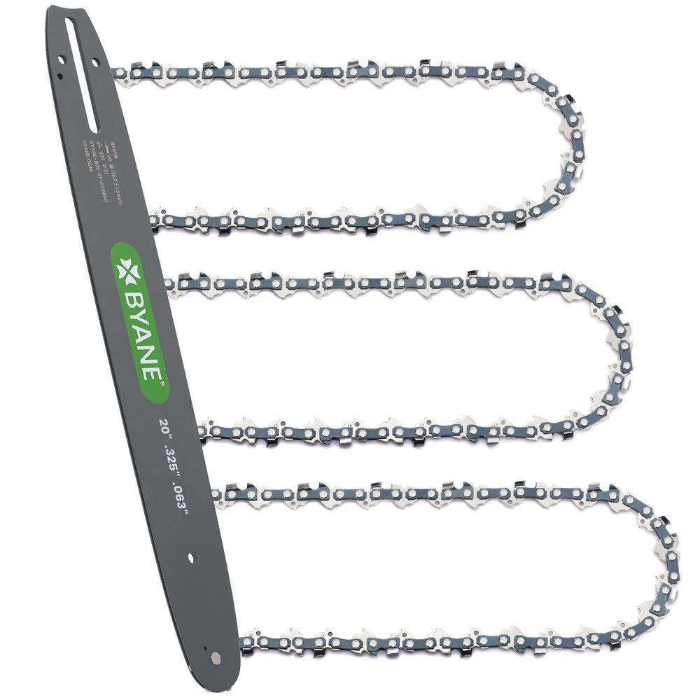 Byane 20 Inch Chainsaw Bar and Chain Combo front view with three chains