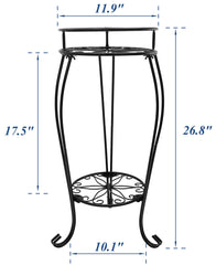 C CASIMR 2 Tier Plant Stand top view showing round frames, Black