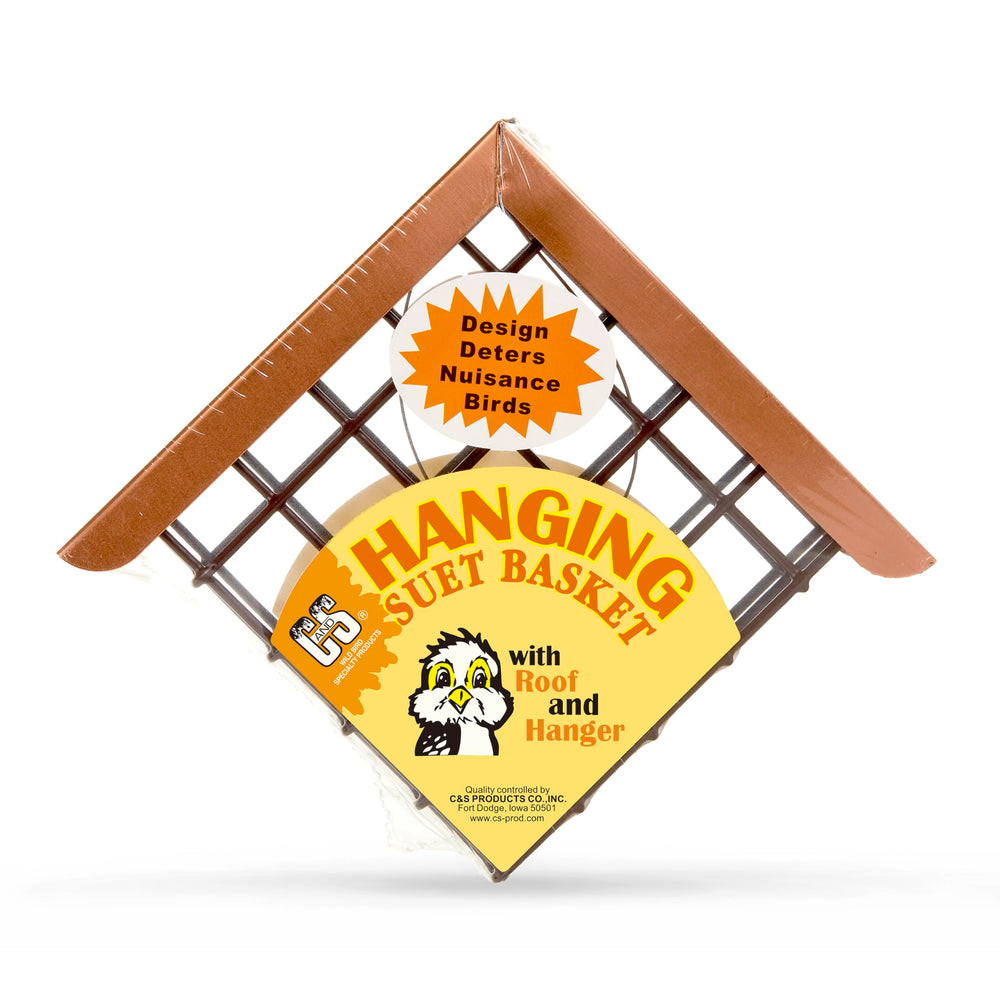 C&S Hanging Suet Feeder Basket with roof, front view