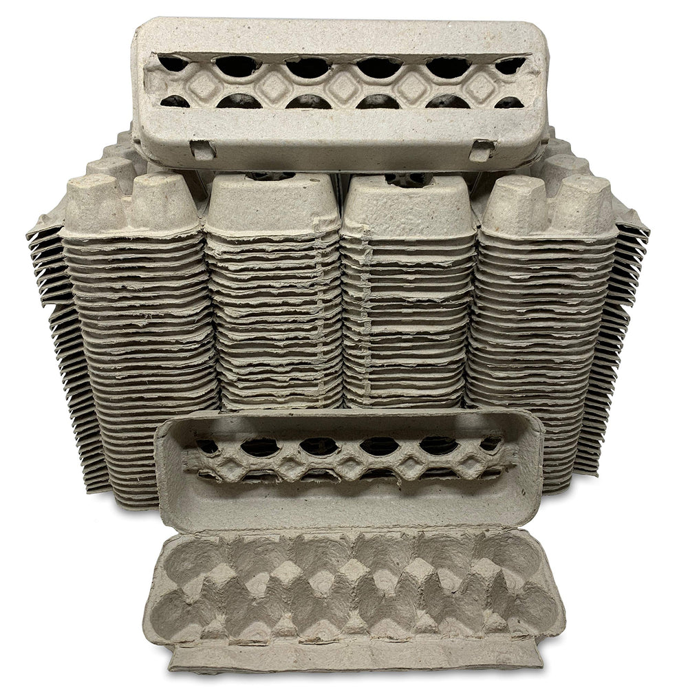Cackle Hatchery Vented Paper Pulp Egg Carton front view holding eggs