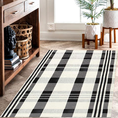 CAINANEL Buffalo Plaid Outdoor Rug displayed indoors