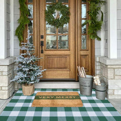 CAINANEL Buffalo Plaid Rug on a porch setting