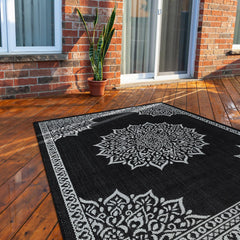 CAMILSON Outdoor Rug 6x9 Medallion Black front view