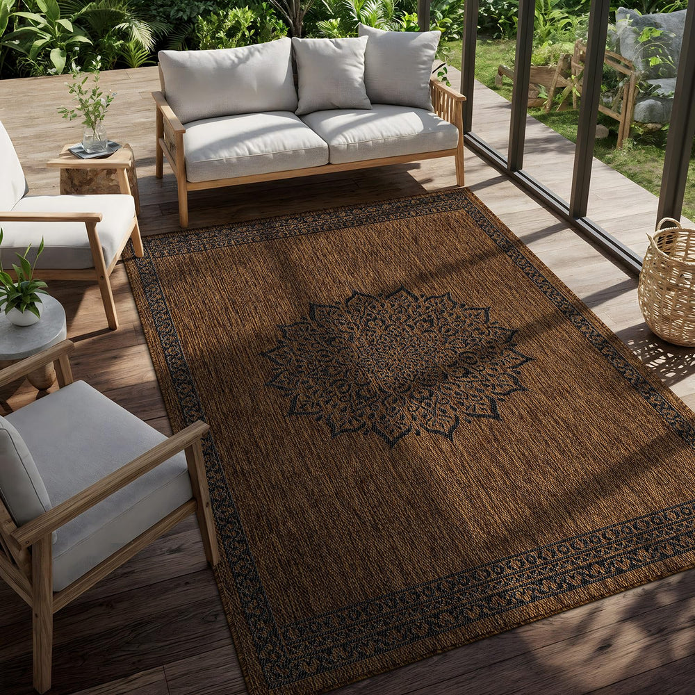 CAMILSON Outdoor Rug 6x9 Medallion Gold front view