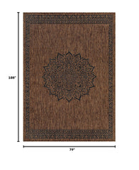 CAMILSON Outdoor Rug 6x9 Medallion Gold on patio