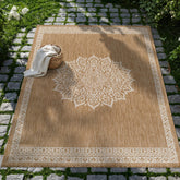 CAMILSON Outdoor Rug 6x9 Medallion Natural front view