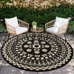 Capslpad 6' Round Outdoor Reversible Mat in beige front view