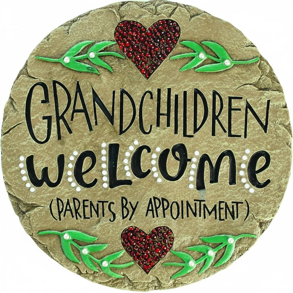 Carson Grandchildren Welcome Garden Stone front view with hand-painted design