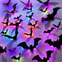 CCINEE 40Pcs light up 3D bats Halloween decorations in purple