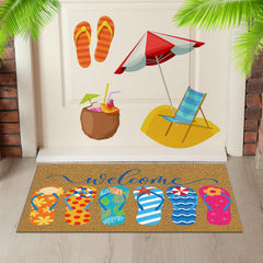 Ceenna Summer Flip Flops Coir Doormat displayed at an entryway