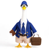 Celltestria blue office worker goose costume front view with hat and glasses