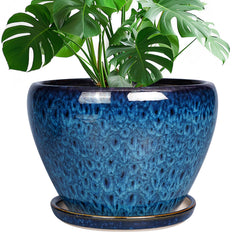 Ceramicfor 10 Inch Blue Ceramic Planter Pot front view
