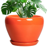 Ceramicfor 10 Inch Orange Plant Pot front view with glossy finish