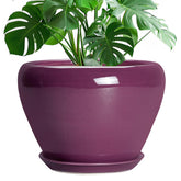 Ceramicfor 10 Inch Purple Plant Pot front view with drainage hole