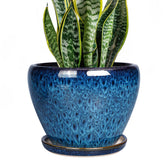 Ceramicfor 8 Inch Blue Ceramic Plant Pot front view