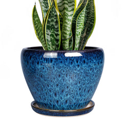 Ceramicfor 8 Inch Blue Ceramic Plant Pot front view