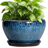 Ceramicfor 9 Inch Blue Planter front view with drainage hole