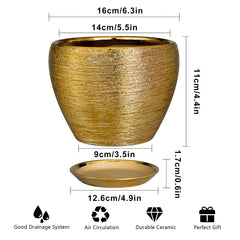 Ceramicfor plant pot with saucer on a table