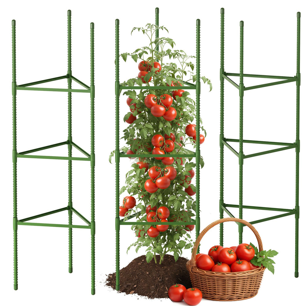 CEWOR 3 Pack Tomato Cage 51.2 Inch Green trellis front view