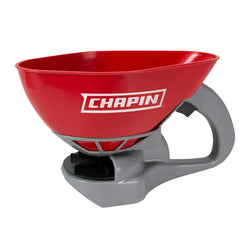 CHAPIN Hand Crank Turf Spreader front view with red poly hopper