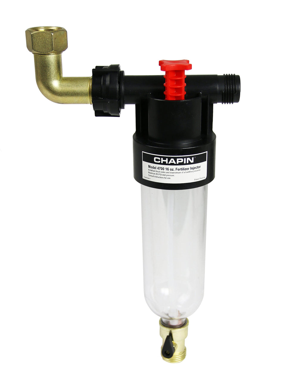CHAPIN HydroFeed 16-Ounce fertilizer injector front view with clear tank