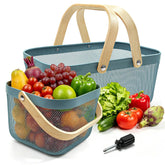 Cheardia picnic basket large size front view, blue metal mesh