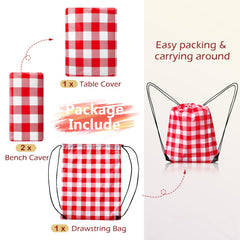 Checkered design of Nimalpal Picnic Table Cover on a table