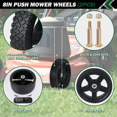 CheeMuii lawn mower wheel showing tread pattern