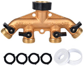 Cheerwater 4 Way Faucet Splitter front view with brass finish