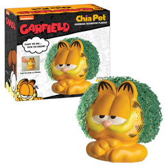 Chia Garfield terracotta planter front view with chia seeds